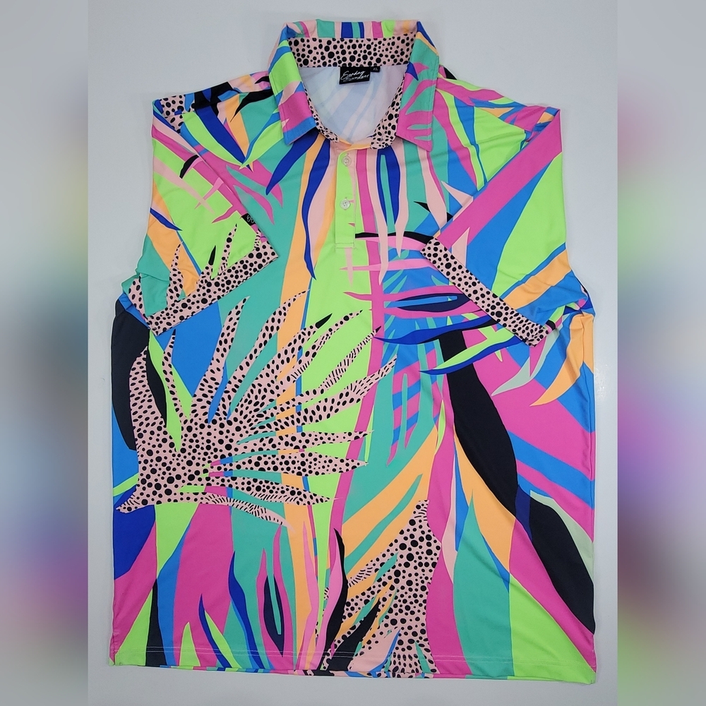 Sunday Swagger Lolla Polo Shirt Mens XL Multicolor Neon Tropical Loud Beach Golf
